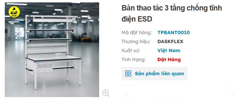 b&agrave;n thao t&aacute;c chống tĩnh điện 3 tầng