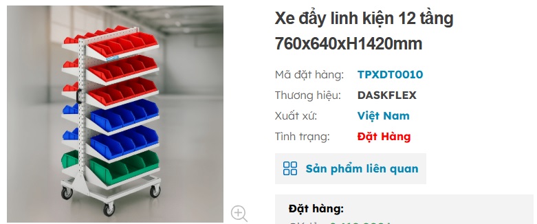 xe đẩy linh kiện khoa học 12 tầng daskflex