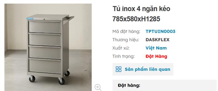 tủ đựng dụng cụ inox 4 ngăn k&eacute;o daskflex