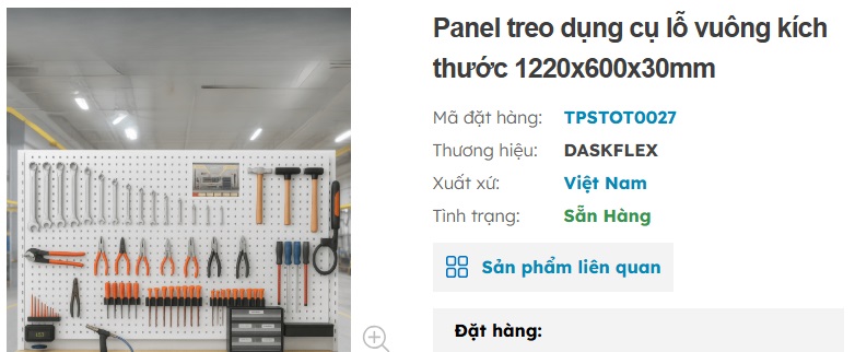 bảng treo dụng cụ pegboard lỗ vuông kích thước 1220x600x30mm