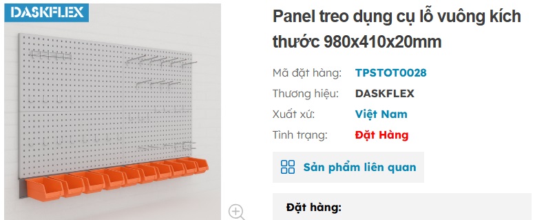 bảng treo dụng cụ pegboard lỗ vuông kích thước 980x410x20mm