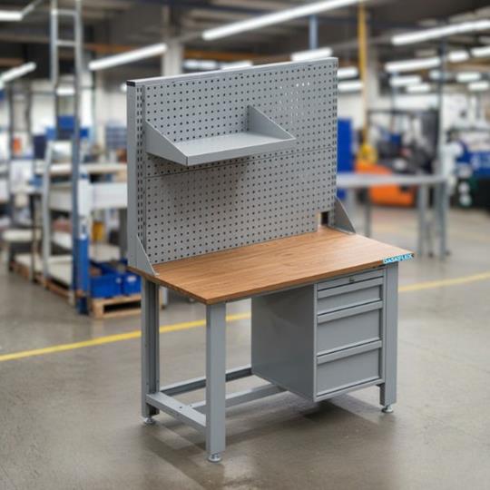 B&agrave;n thao t&aacute;c nh&agrave; xưởng MO 1200 Daskflex khung th&eacute;p sơn tĩnh điện, 3 ngăn k&eacute;o