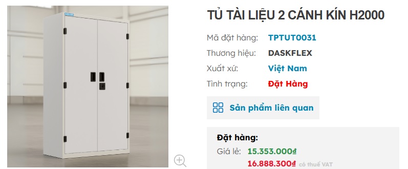 tủ tài liệu 2 cánh kín H2000 Daskflex