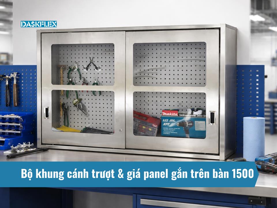 Tủ cánh trượt inox Daskflex kèm panel cho bàn thao tác W1500