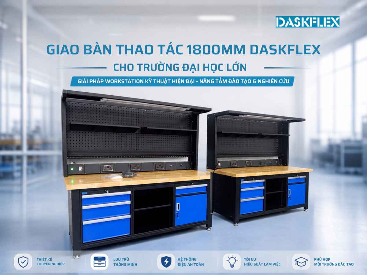Daskflex thiết kế và sản xuất bàn thao tác 1800mm cho trường đại học lớn