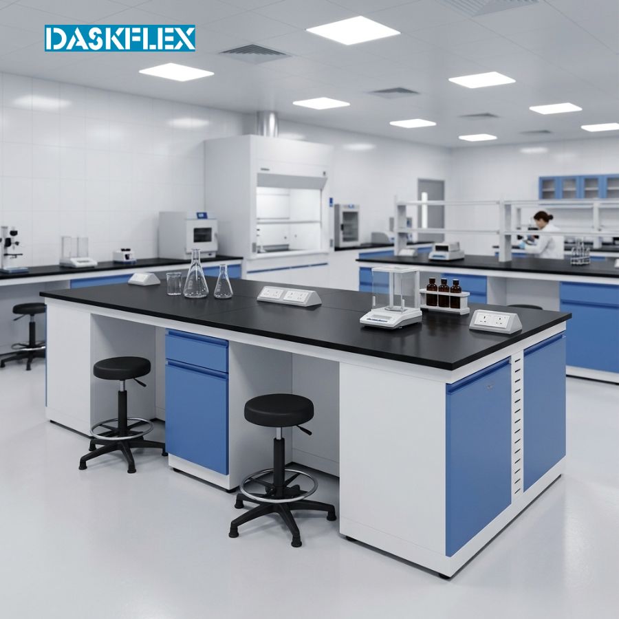 BÀN THÍ NGHIỆM TRUNG TÂM 2400/3600 x R1500 x C800mm Daskflex 
